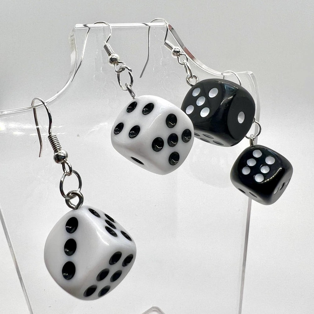 Dice Earrings - Las Vegas Earrings - Dangle Earrings - Retro Toy Earrings - Picture 2 of 10